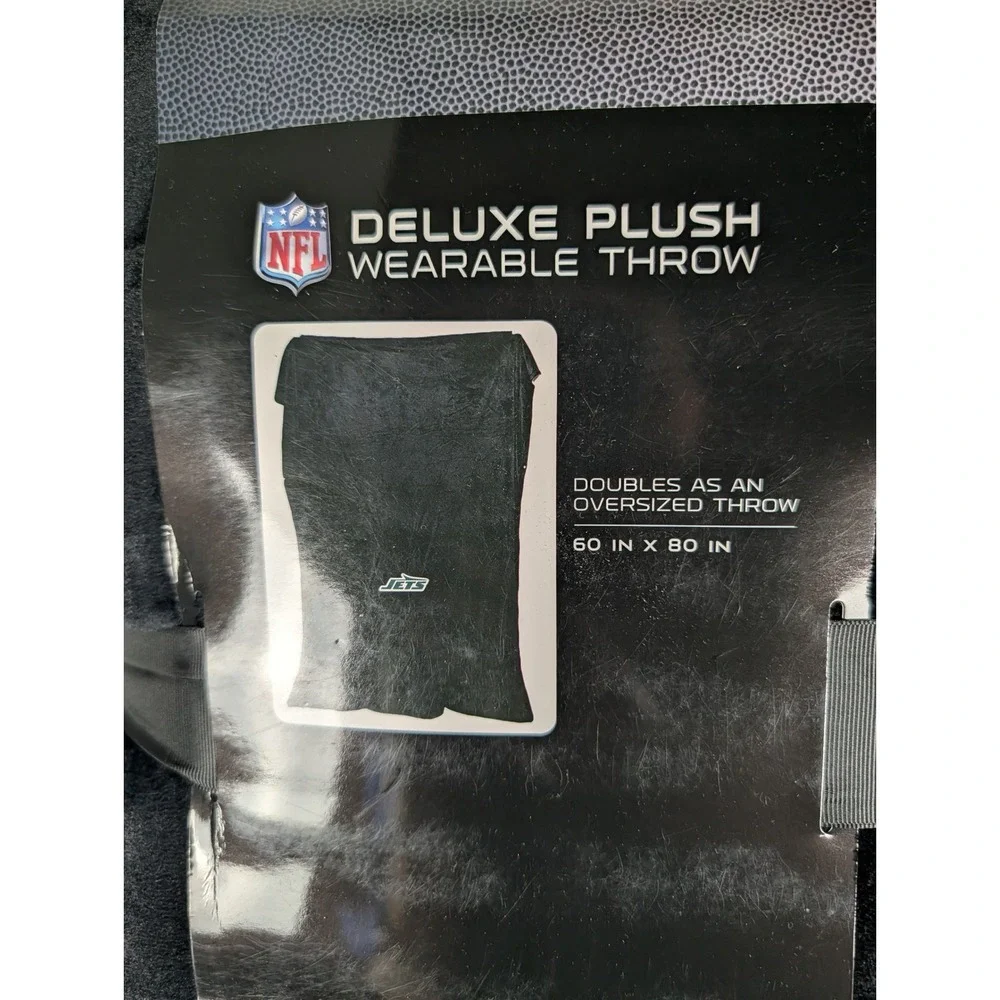 NFL New York Jets Deluxe Plush Wearable Throw Sherpa Lined Black 60x80 Blanket